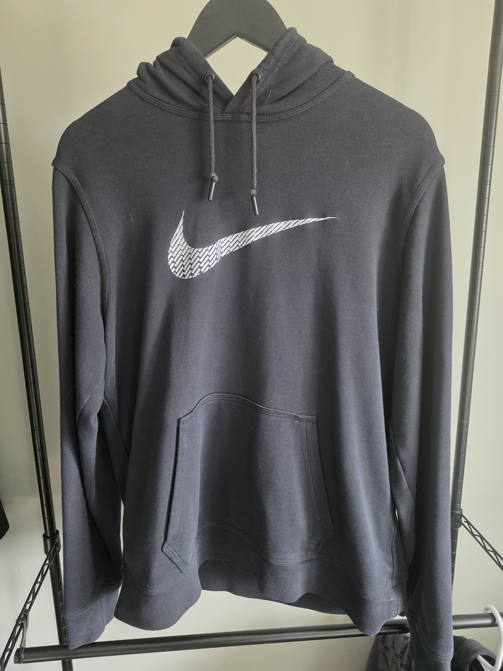 Nike Black Hoodie with White Patterned Swoosh